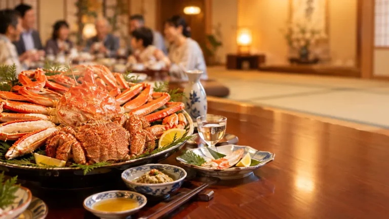 年末の食卓に並ぶカニ